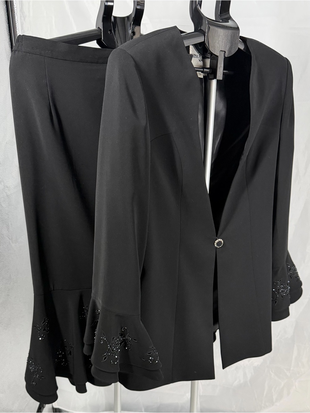 Nina Massini NM Black Embellished Bell-Sleeve Jacket with Matching Skirt 14